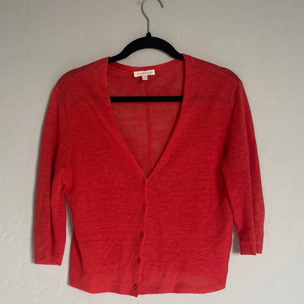 Eileen Fisher Red V-Neck Button Front Sweater